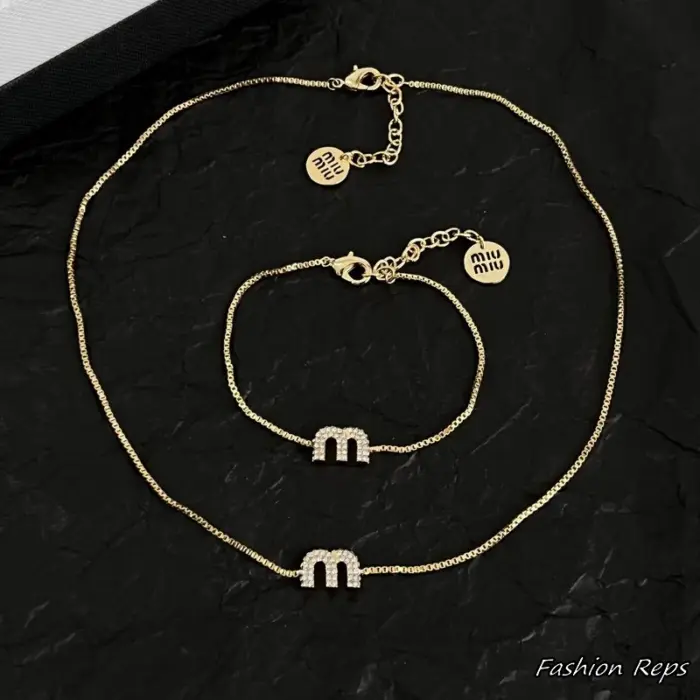 Miu Miu Metal & Crystal Necklace & Bracelet Set