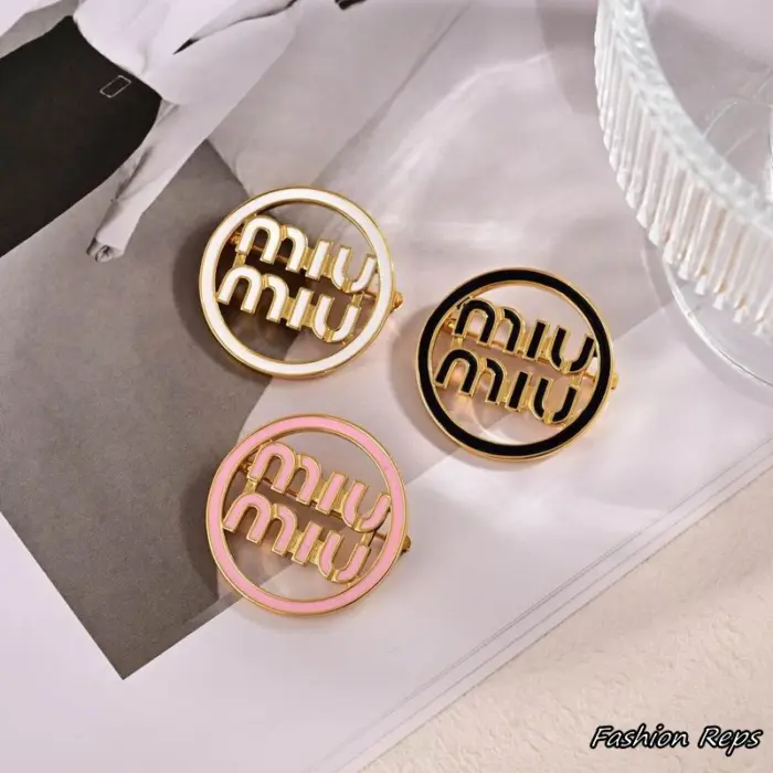 Miu Miu Enameled Metal Logo Brooch In Different Colors