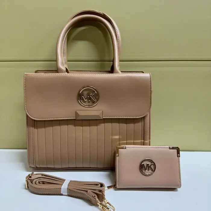 Michael Kors (MK) Pleated Top Handle Satchel with Matching Clutch In Different Colors