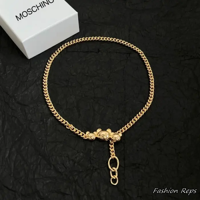 Moschino Three Teddy Bears Curb Chain Necklace