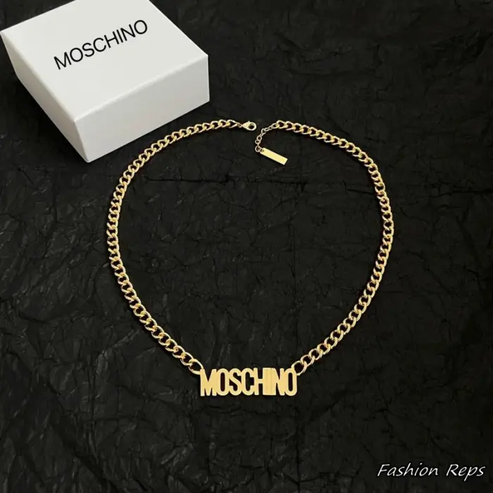 Moschino Lettering Pendant Curb Chain Necklace