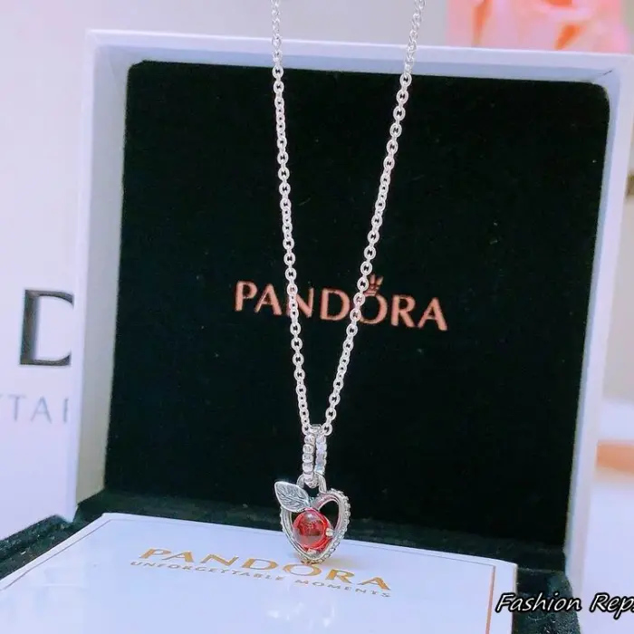Pandora Disney Snow White Red Apple & Heart Pendant Necklace