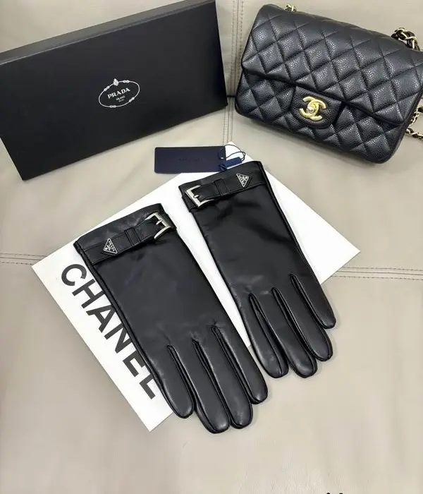 Prada Buckle Strap Leather Gloves