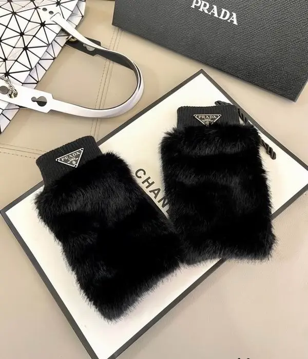 Prada Shearling Fingerless Mittens Gloves In Different Colors