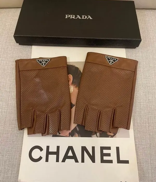 Prada Perforated Leather Half Finger Driving Gloves In 2 Colors