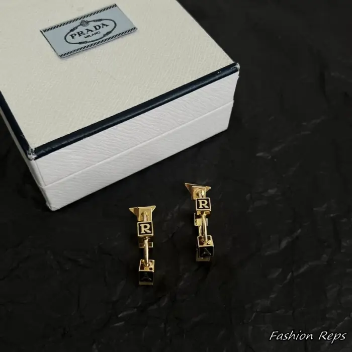 Prada Metal Logo Lettering Hoop Earrings