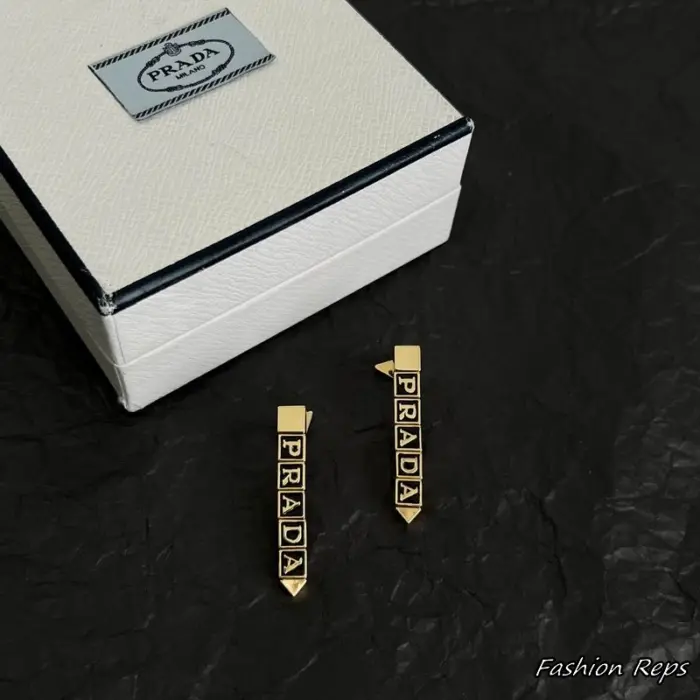 Prada Metal Logo Lettering Drop Earrings