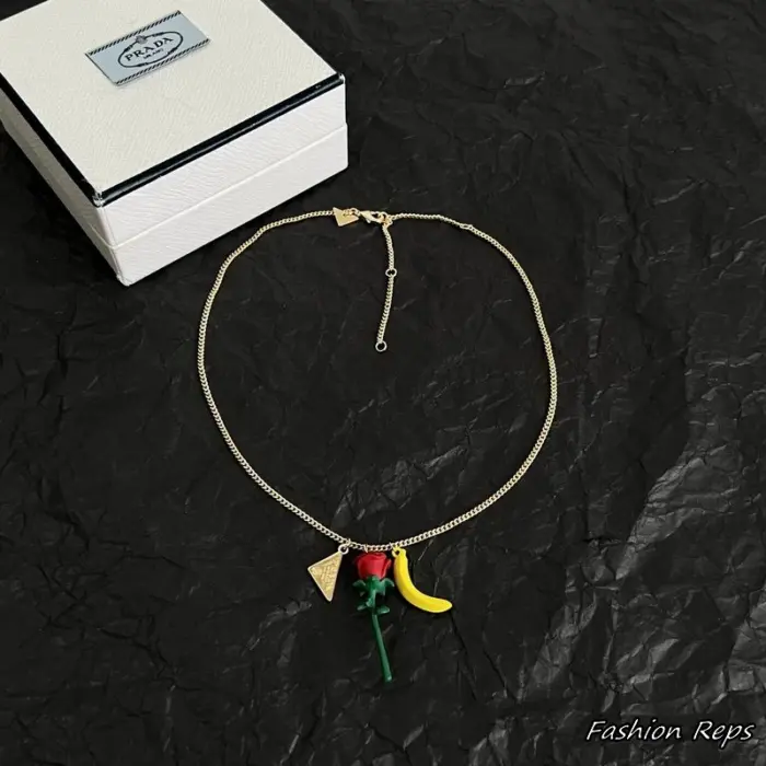 Prada Enameled Metal Charm Necklace