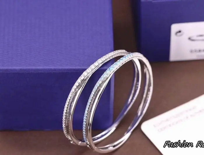 Swarovski Twist Rows Rhodium Plated Crystal Bangle Bracelet In 2 Colors