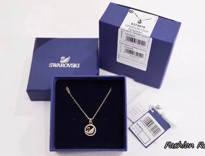 Swarovski Iconic Swan Round Reversible Pendant Necklace In 2 Colors