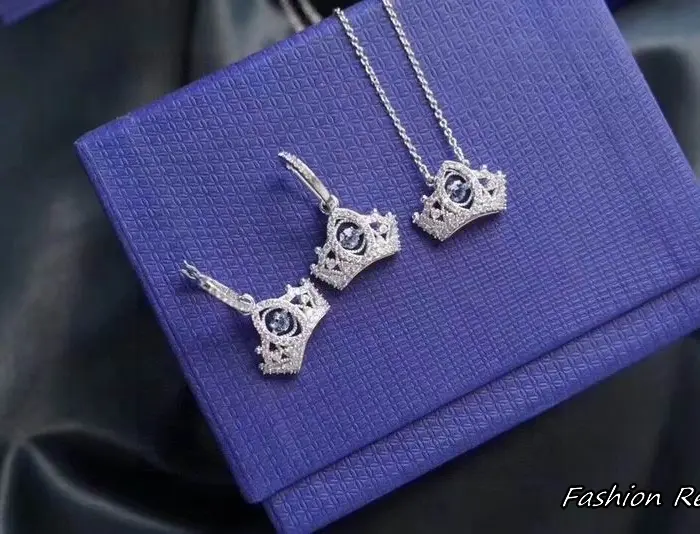 Swarovski Be A Queen Crown Pendant Necklace & Earrings Set In 2 Colors