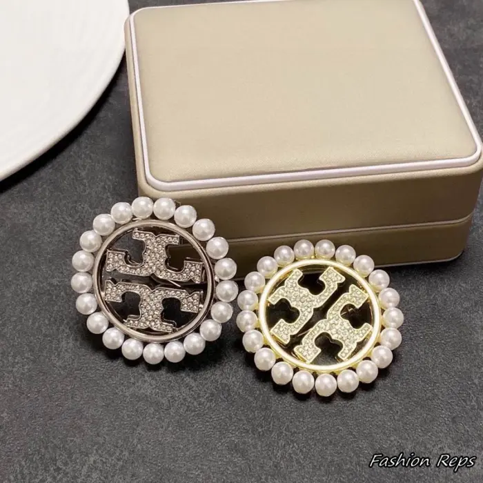 Tory Burch Miller Pavé Crystal Pearl Circular Brooch In 2 Colors