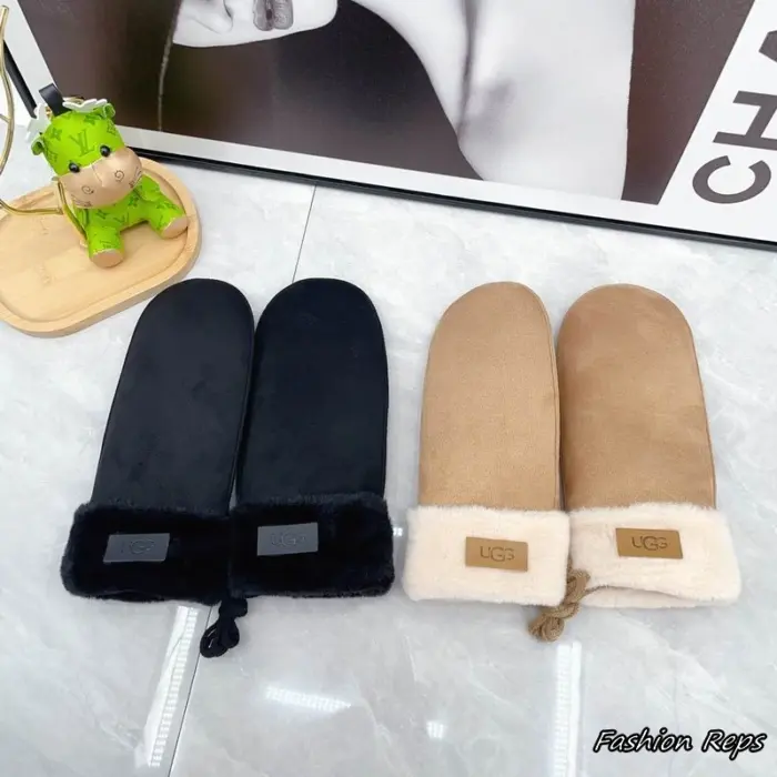 UGG Folded Fur Cuff Suede Full Mittens Gloves In 2 Colors