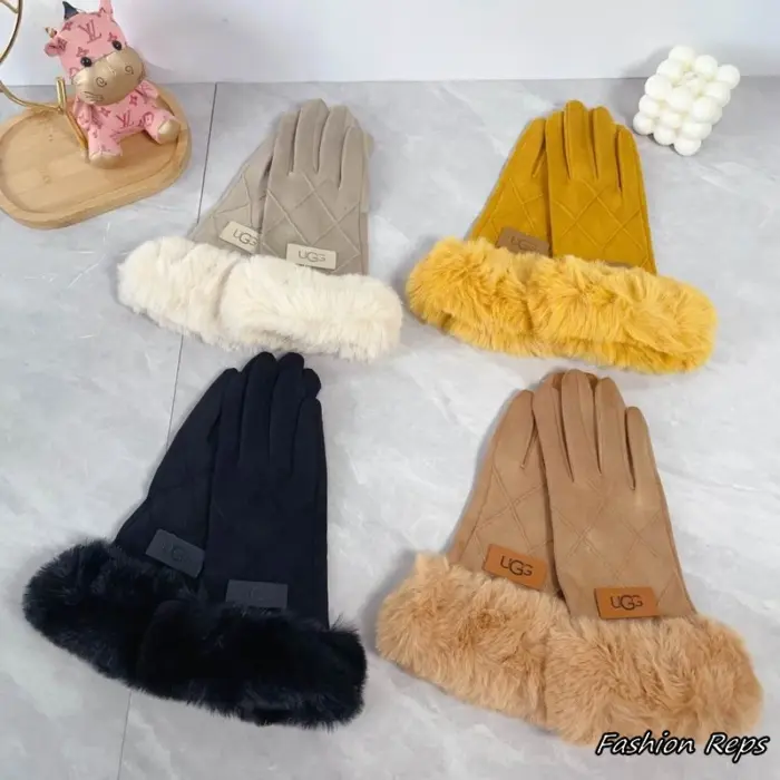 UGG Diamond Quilted Suede Fur Cuff Gloves In Different Colors