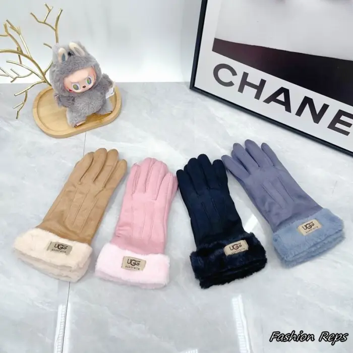 UGG Faux Suede Triple Stitch Fur Cuff Gloves In Different Colors
