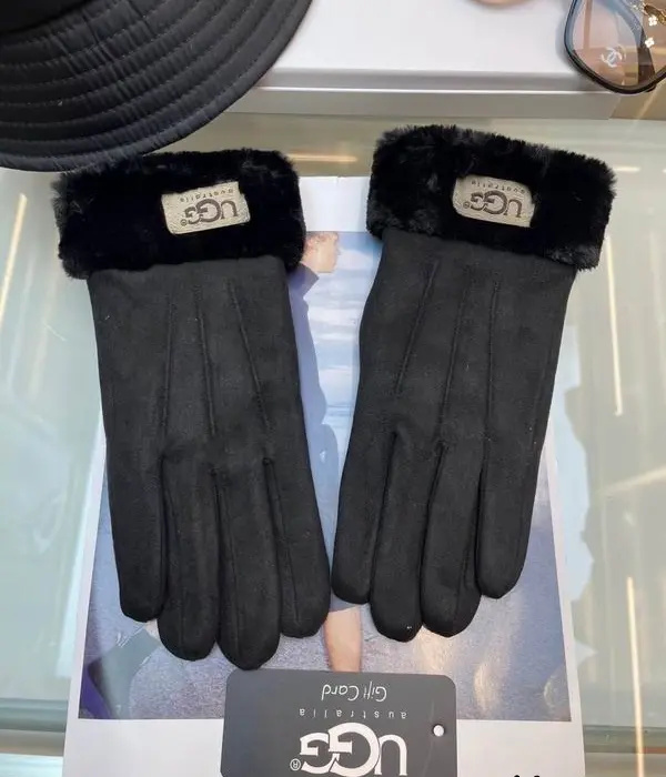 UGG Shearling Trim Suede Touchscreen Gloves