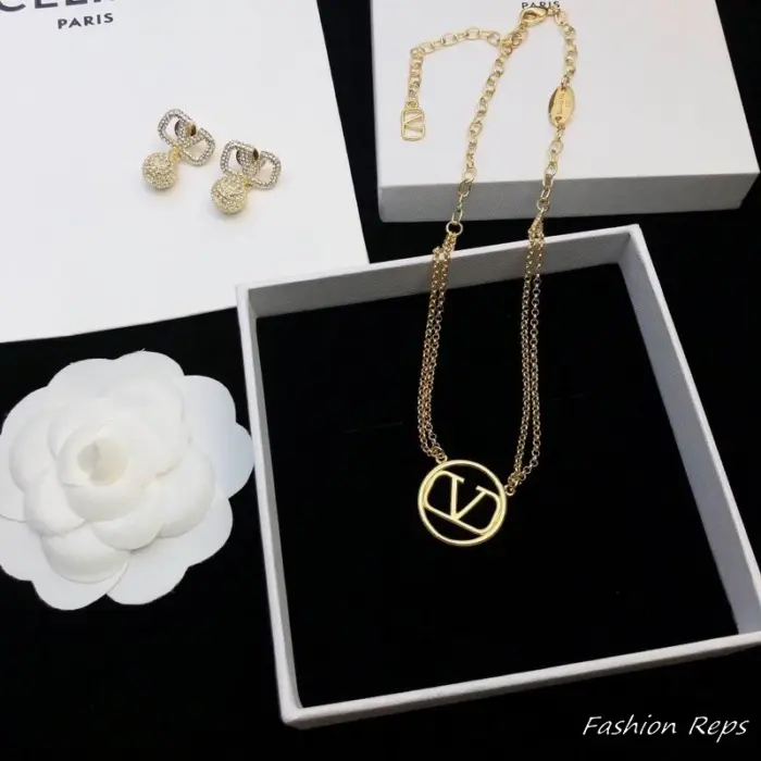Valentino Garavani V Logo Signature Pearl Bead Necklace & Earrings Set