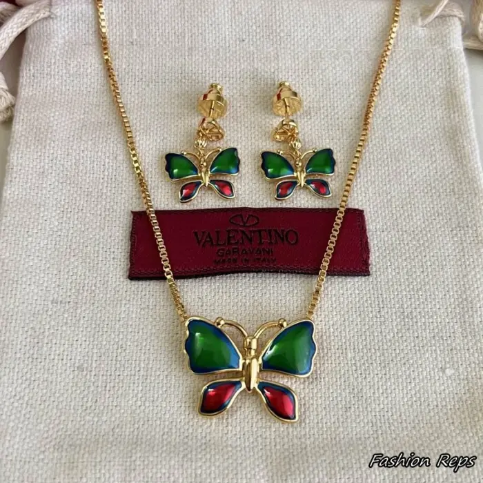 Valentino Garavani Flutterby Metal & Enamel Necklace & Earrings Set