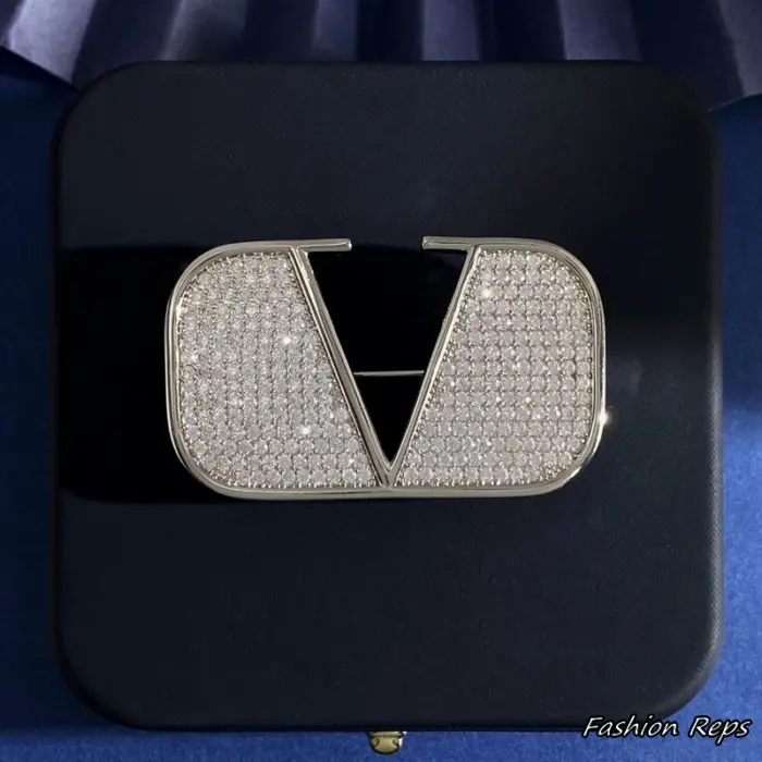 Valentino Garavani V Logo Signature Full Crystal Pavé Brooch