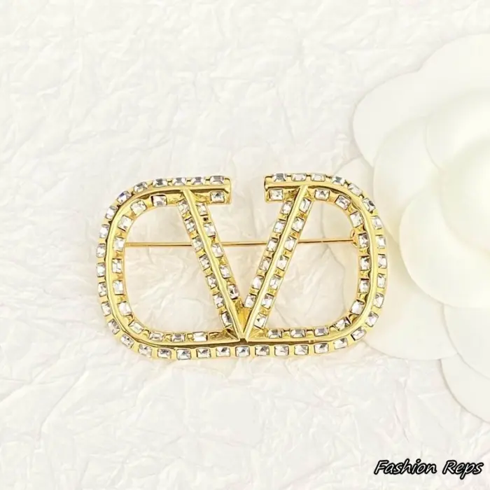 Valentino Garavani V Logo Signature Baguette Crystal Brooch