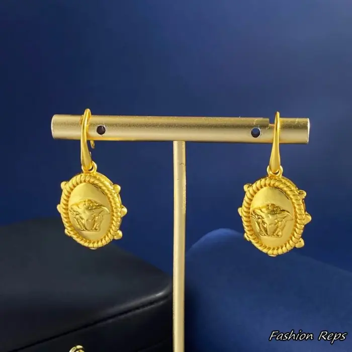 Versace Oval Medusa Rope Border Drop Earrings