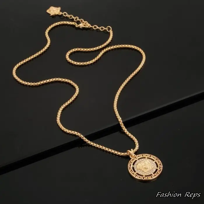 Versace Crystal Medusa Greca Medallion Necklace