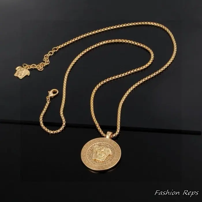 Versace Textured Medusa Greca Medallion Necklace