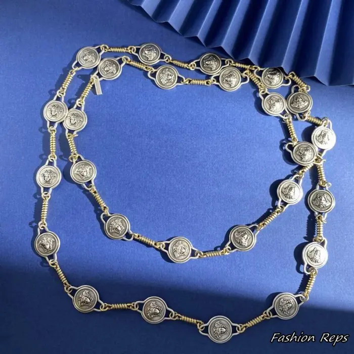 Versace Novantatre Medusa Coin Long Layered Necklace