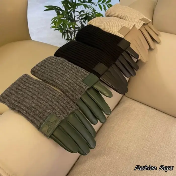 Vivienne Westwood Orb Patch Leather Knit Gloves In Different Colors