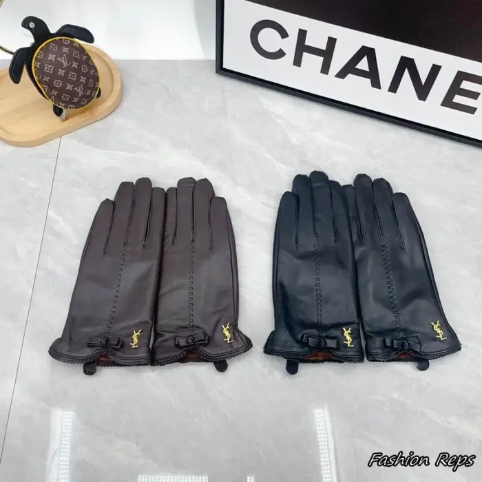 Saint Laurent Bowknot Scalloped Leather Gloves In 2 Colors