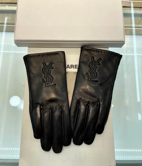 Saint Laurent Embossed Monogram Leather Gloves