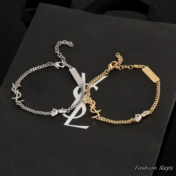 Saint Laurent Cassandre Rhinestone Bracelet In 2 Colors