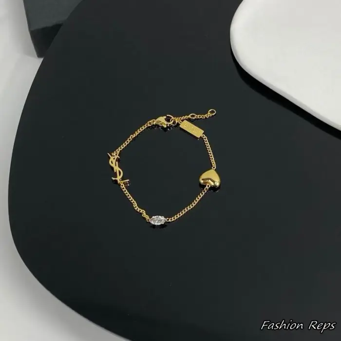 Saint Laurent Cassandre Heart Multi Charm Bracelet