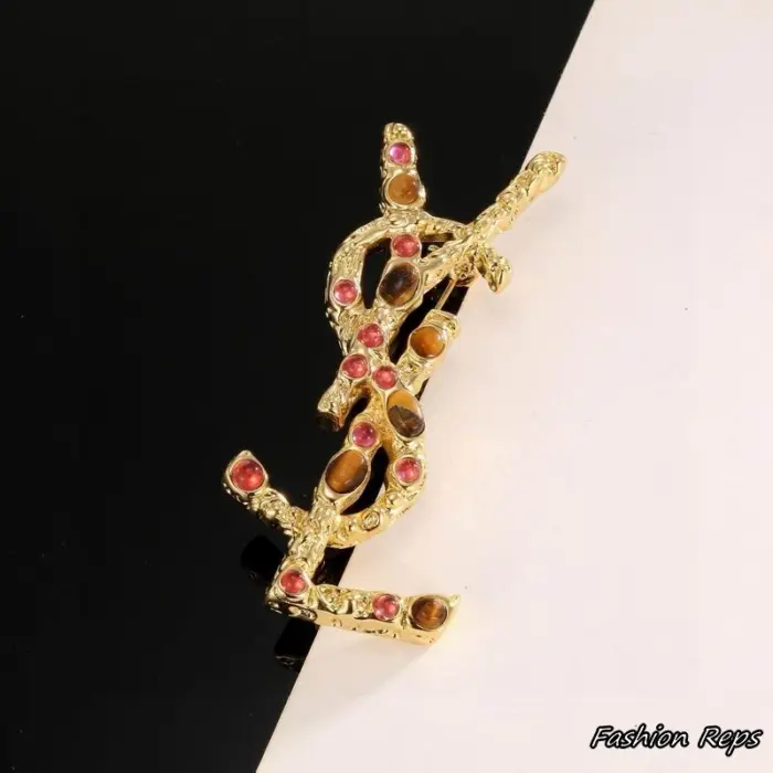Saint Laurent Cassandre Gemstone Embellished Brooch