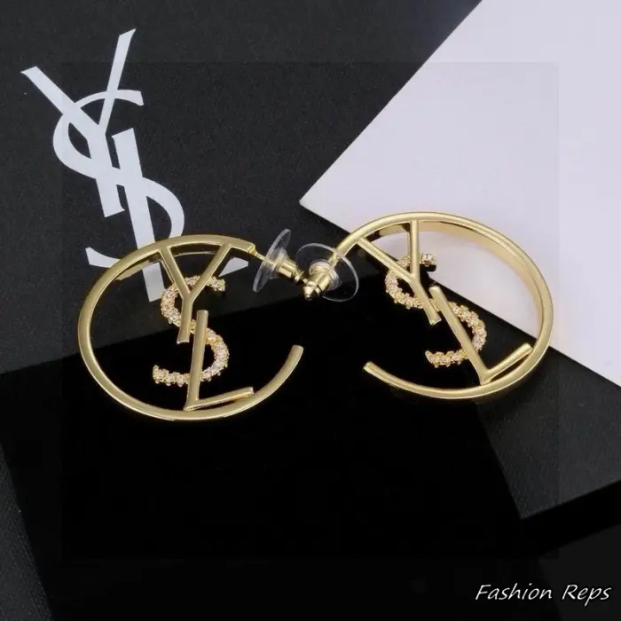 Saint Laurent Crystal Cassandre Hoop Earrings