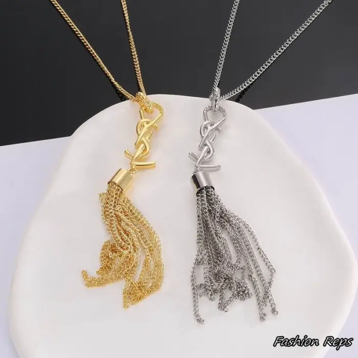 Saint Laurent Cassandre Monogram Tassel Necklace In 2 Colors