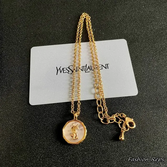 Saint Laurent Crystal Cassandre Button Pendant Necklace