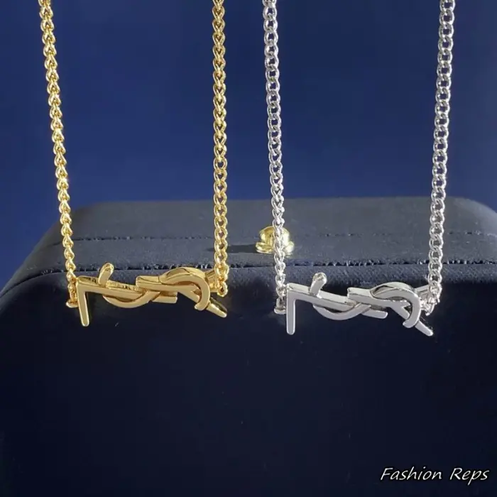 Saint Laurent Opyum YSL Monogram Horizontal Pendant Necklace In 2 Colors
