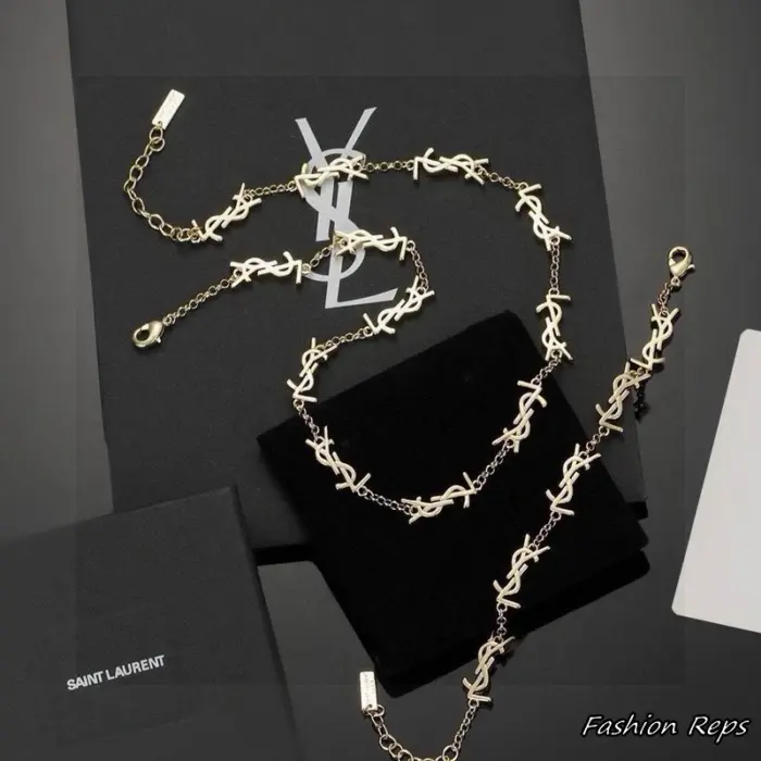 Saint Laurent Cassandre Multi Monogram Chain Necklace & Bracelet Set