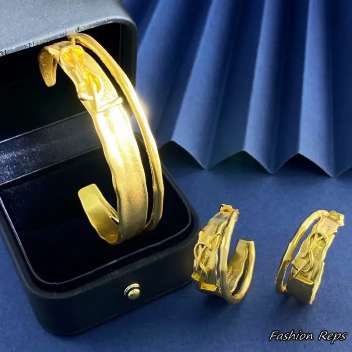 Saint Laurent Cassandre Double Cuff Bracelet & Earrings Set