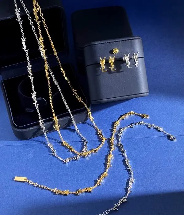 Saint Laurent Cassandre Multi Charm Necklace & Bracelet & Earrings Set In 2 Colors