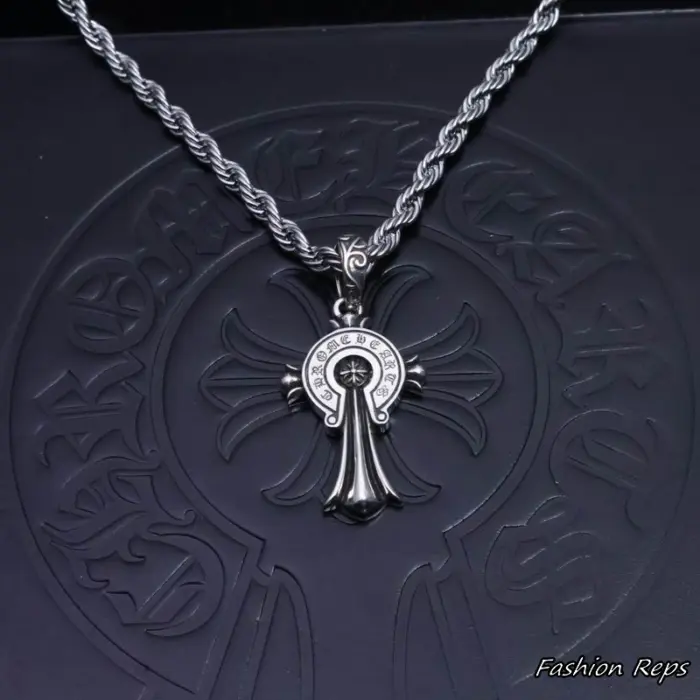 Chrome Hearts Horseshoe Print Cross Pendant Necklace
