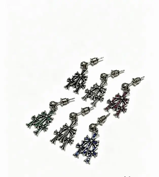 Chrome Cross Drop Earrings In Different Design