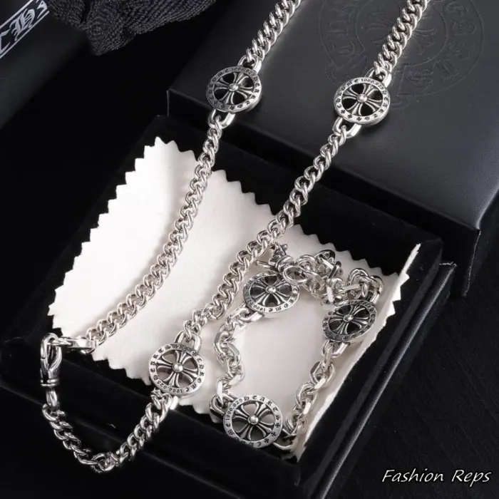 Chrome Hearts Cross Ball Chain Link Necklace & Bracelet Set