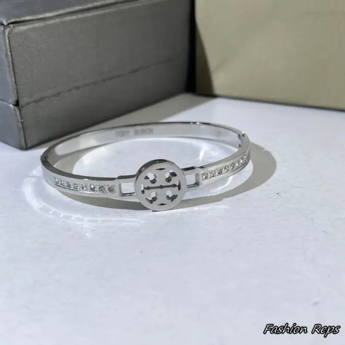 Tory Burch Miller Pave Crystal Hinged Bangle Bracelet