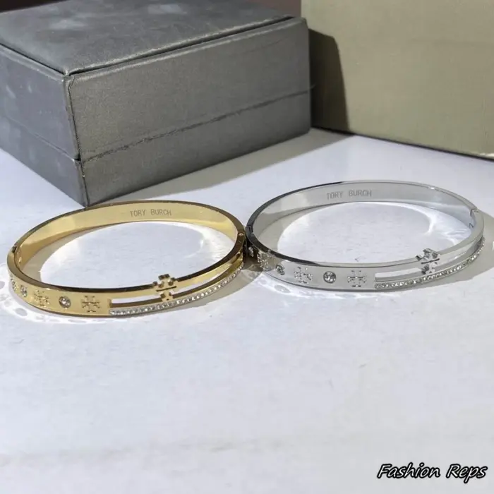 Tory Burch Kira Split Band Multi Logo Hinged Bangle Bracelet In 2 Colors