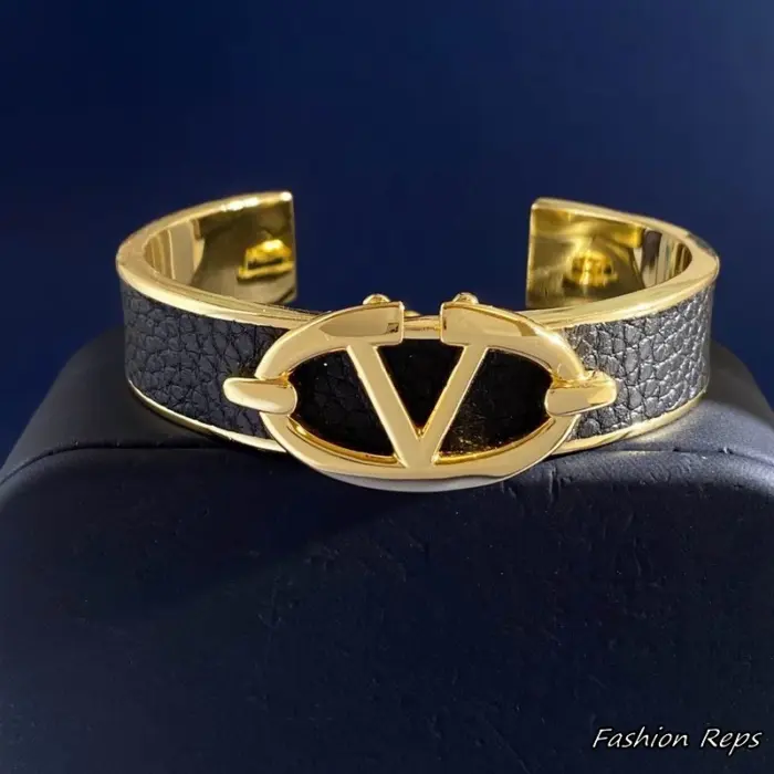 Valentino Garavani V Logo Signature Leather Cuff Bangle Bracelet