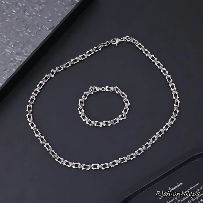 Chrome Hearts Seed Cross Link Necklace & Bracelet Set