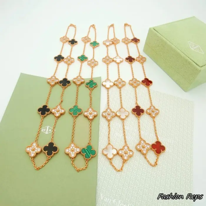 Van Cleef & Arpels Vintage Alhambra Motif Necklace & Bracelet Set In Multiple Colors