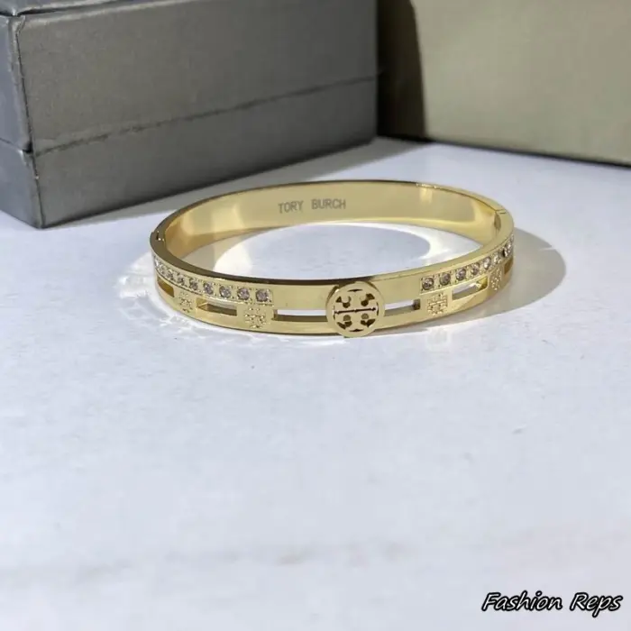 Tory Burch Miller Openwork Multi Logo Hinged Bangle Bracelet
